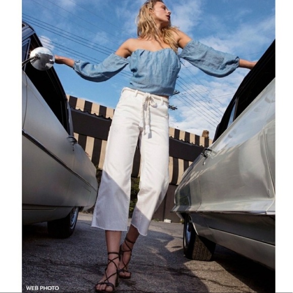 Free People Denim - FREE PEOPLE White Carpenter Crop Wide Leg Jeans